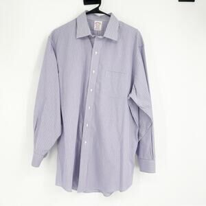 Brooks Brothers Madison Shirt Purple Gingham Sz 16.5 Embroidered Logo Non Iron
